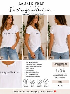 Laurie Felt Los Angeles XXS Do Things With Love Bamboo Blend White T-Shirt Tee